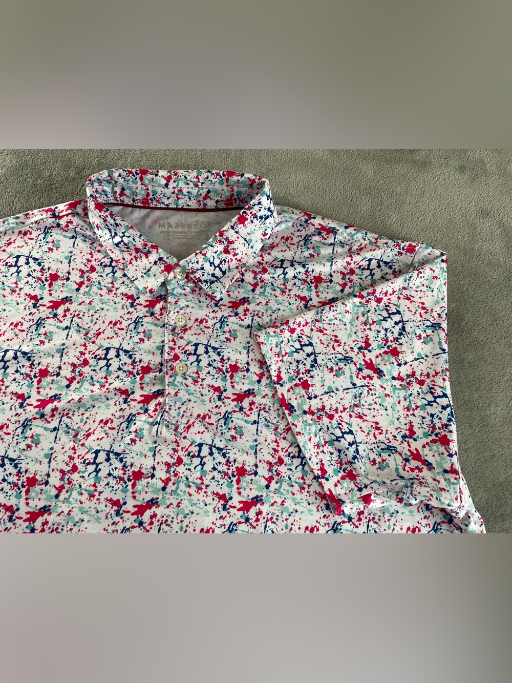 Paint Splatter Golf Polo Shirt Men’s 2XL Maelreg White With Red Blue Colors